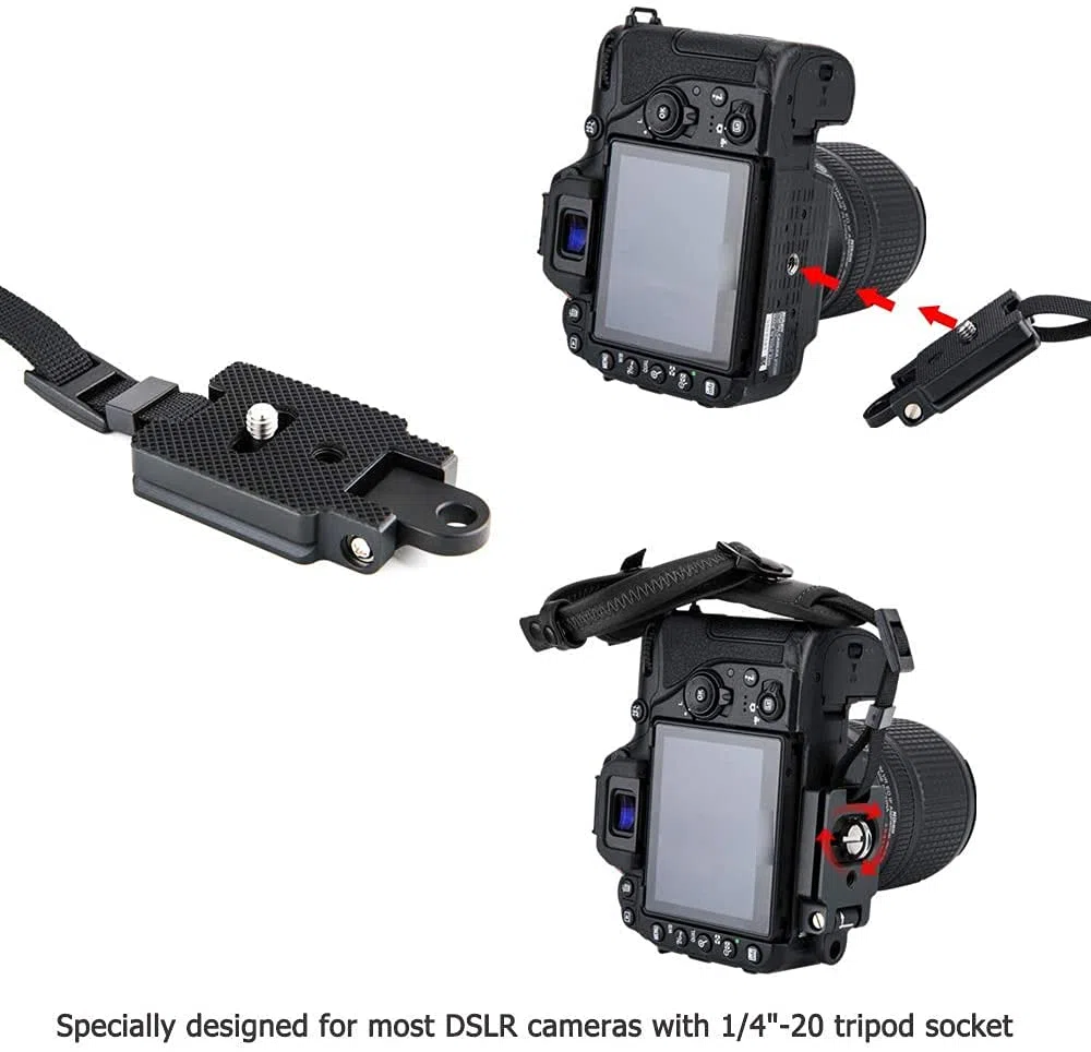 JJC - Cinghia da polso per fotocamera DSLR con targhetta Arca Swiss per Can. Nik. (nero)