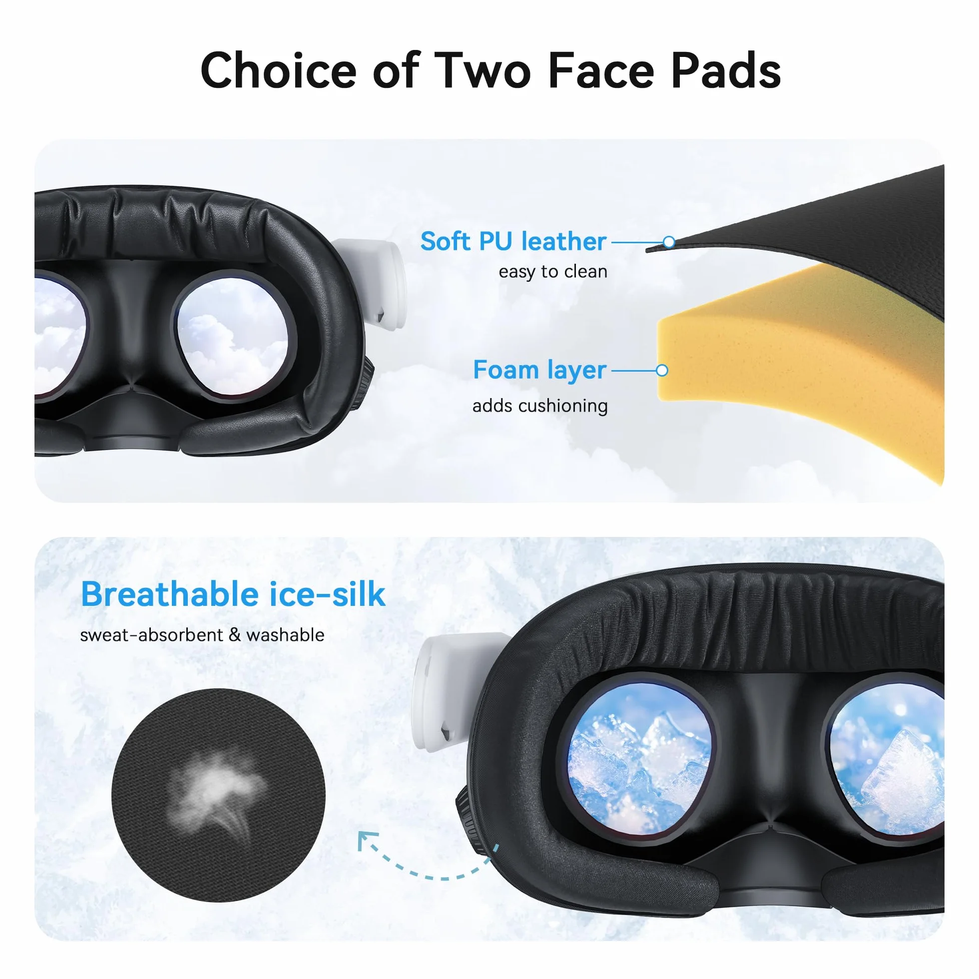 AMVR FC4 Interfaccia facciale aggiornata compatibile con gli accessori Q3, con manopola regolabile, con cuscino facciale in PU e cotone traspirante in seta di ghiaccio (migliore per l