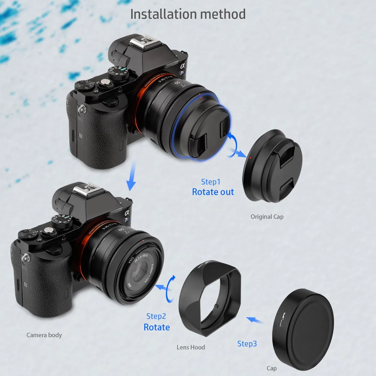 Haoge LH-S245N paraluce quadrato in metallo per obiettivo Sony FE 50 mm F2.5 G FE 40 mm F2.5 G FE 24 mm F2.8 G Paralume con cappuccio