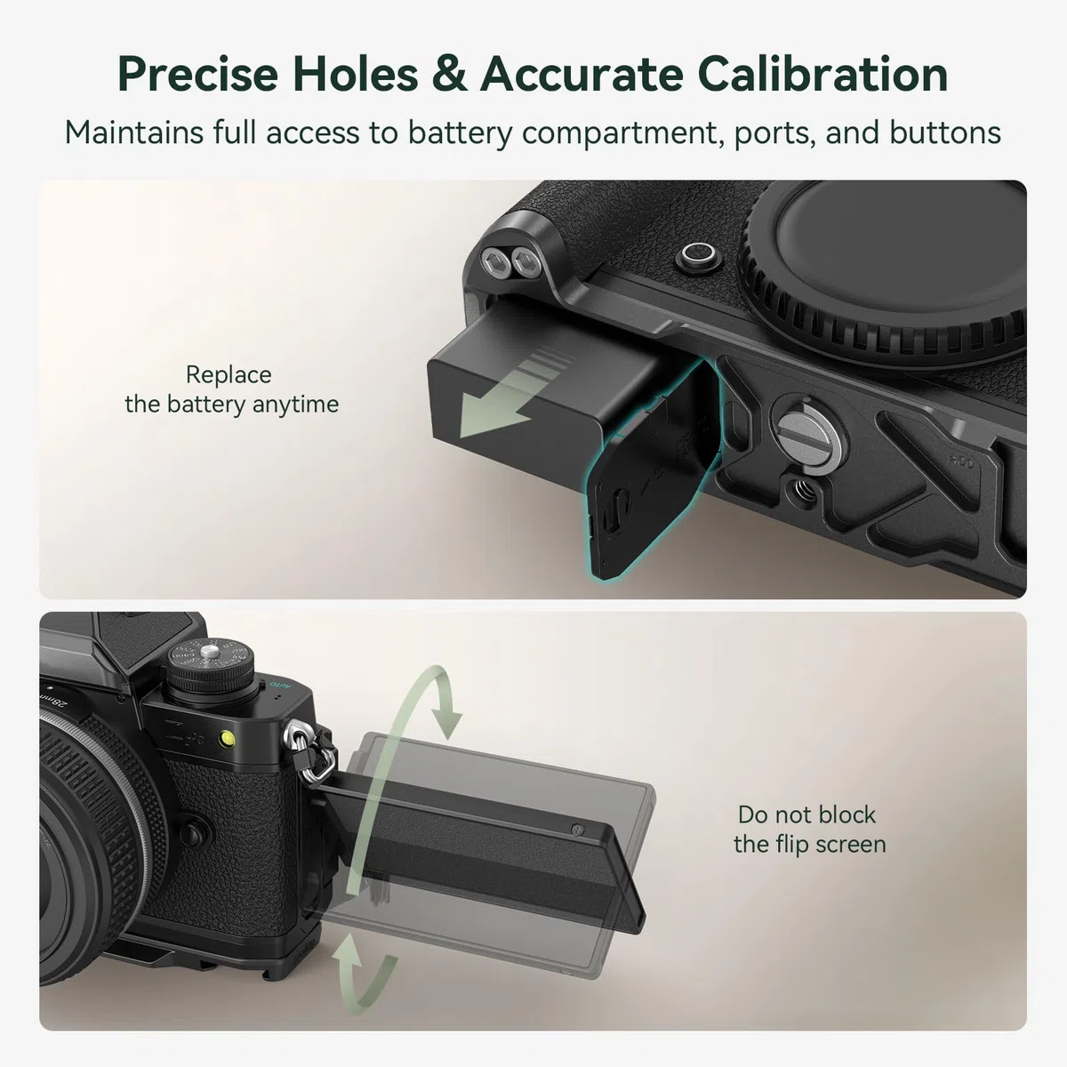 SMALLRIG Z fc Impugnatura, Impugnatura a Forma di L per Nikon Z fc (nera), con Foro Filettato 1/4"-20, Cold Shoe, Piastra a Sgancio Rapido per Arca, Leggera e Confortevole - 4263