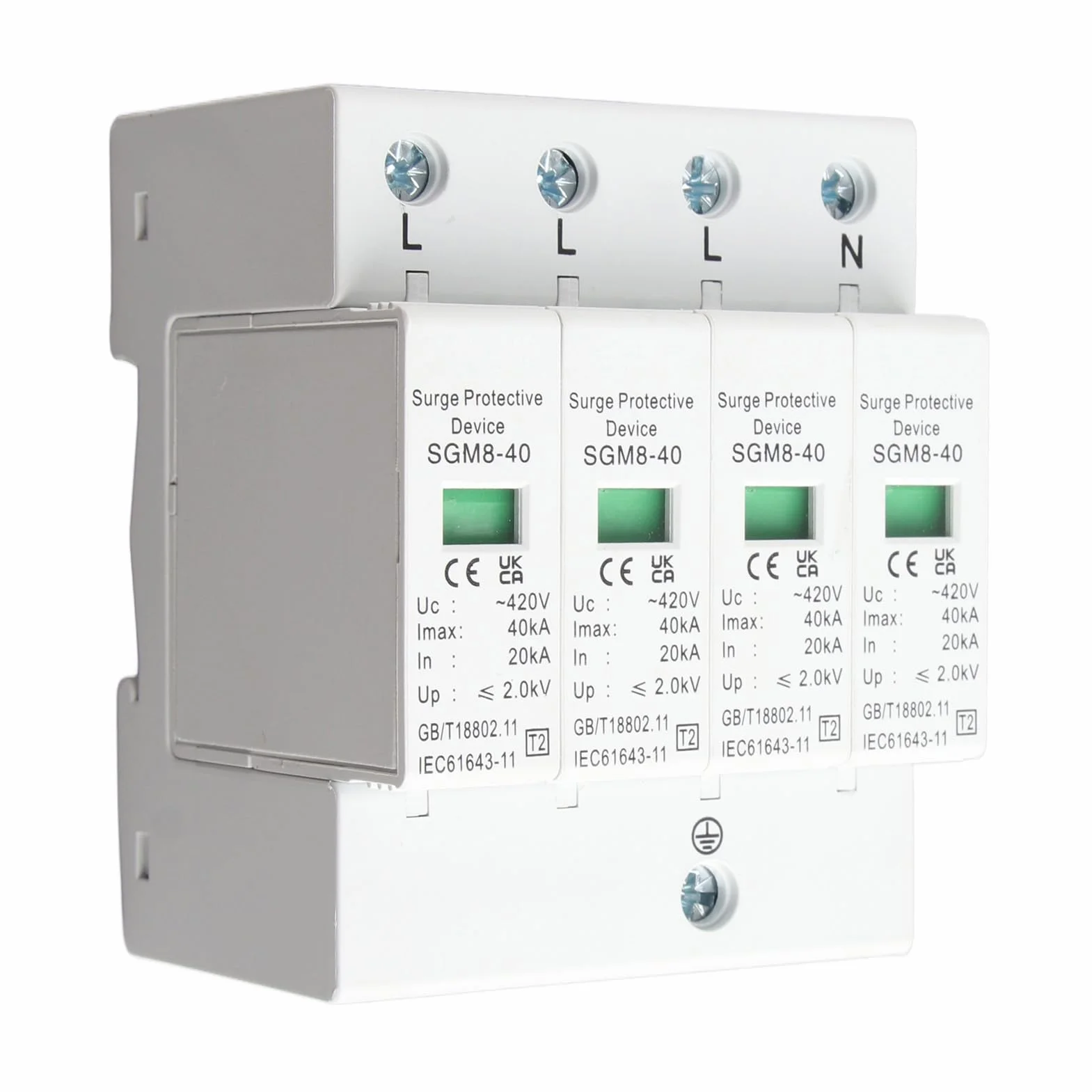 Scaricatore di Sovratensione 4P 40KA, Protezione Contro i Fulmini, Guida DIN, Dispositivo di Sicurezza a Basso Voltaggio per Impianti Elettrici