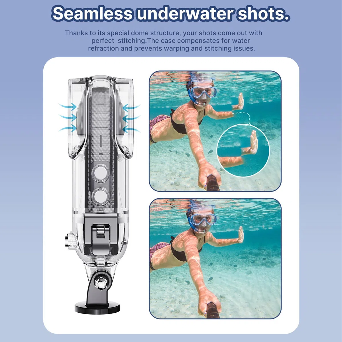 Custodia Subacquea Invisibile per Action Camera X3 Custodia Subacquea per Custodie Fotografiche X3 Cover con Staffa, Impermeabile Fino a 45 M