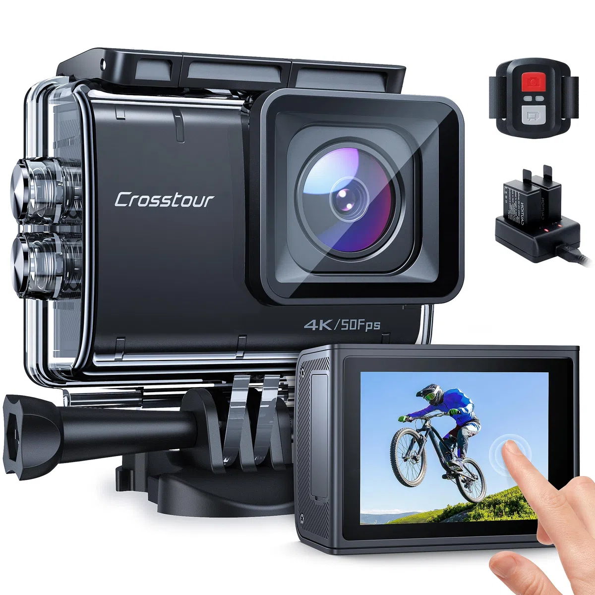 Action Cam 4K 30 FPS, 40 m, telecamera subacquea impermeabile WiFi CT9500 EIS 2 batterie da 1350 mAh e caricabatterie