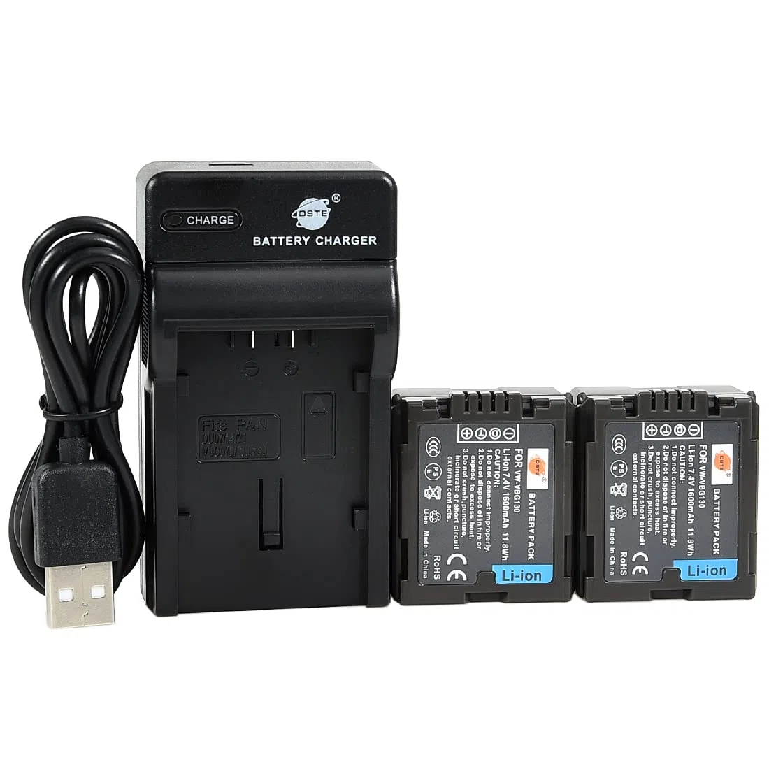 DSTE VW-VBG130 - Set di 2 batterie agli ioni di litio e caricabatterie micro USB, compatibile con Panasonic AG-HMC150 HMC153MC HMC70 HMR10 HMR10A HMR10E HMR10P HSC1U HDC-DX1 DX1-S DX1EG-S DX1GK