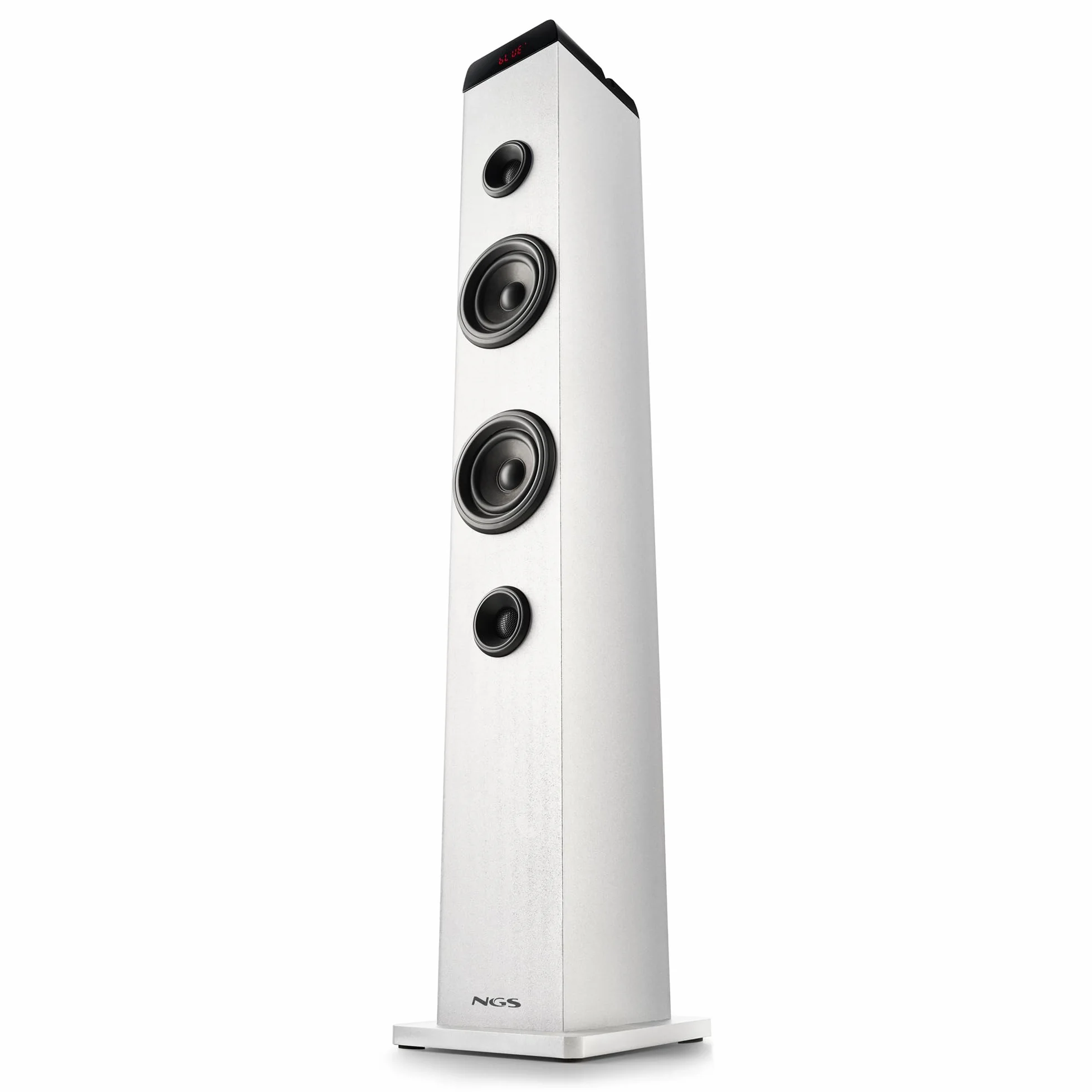 NGS Sky Charm Pro White - Torre Audio da 50 W con Bluetooth 5.4, Ottico, USB, AUX-IN, Radio FM, Funzione di Trasmissione, Ingresso Microfono Karaoke, Telecomando, Bianco