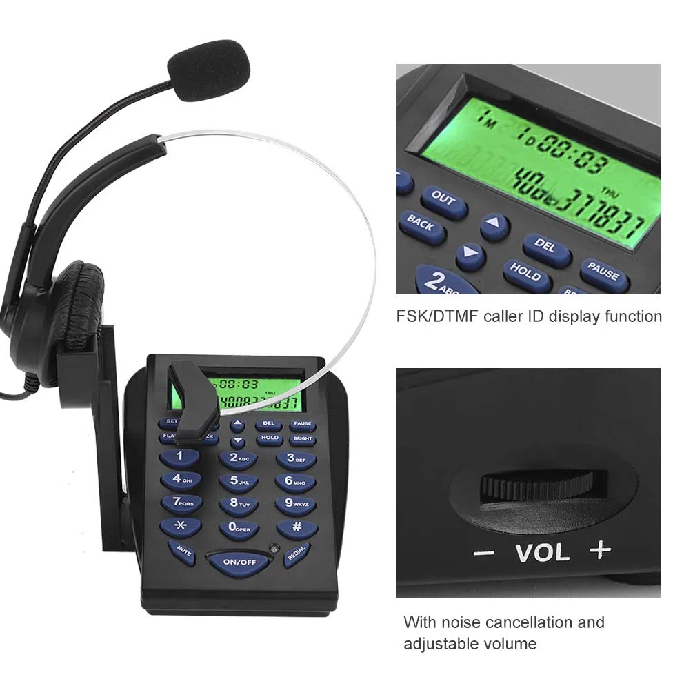 Call Center Telefono e Cuffia, Business Office Tastiera Multifunzionale Call Center Traffico Cuffia Telefonica Funzione di Visualizzazione dell'ID Chiamante FSK/DTMF, Telefono Call Center
