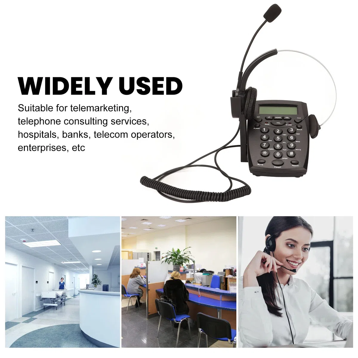Bewinner Cuffia con Tastierino per Call Center Telefono, Telefono con Filo con Tastierino per Cuffie Cancellazione del Rumore FSK DTMF ID Chiamante, Cuffie Telefoniche per Call Center da Casa Ufficio