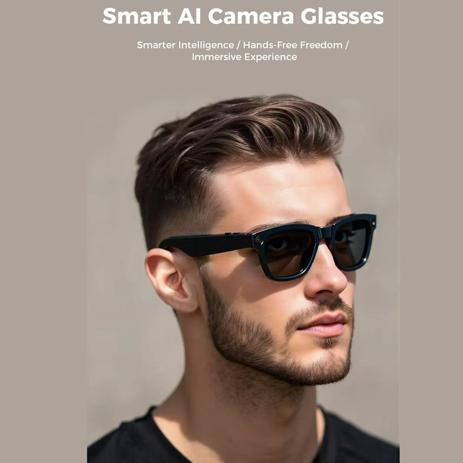 Luqeeg Smart Camera Occhiali, Occhiali Bluetooth AI con Fotocamera HD da 5 MP, 26 Lingue Traduzione in Tempo Reale, Riproduzione Musicale, Sveglia Vocale, Telefonate, Trasferimento (#1)