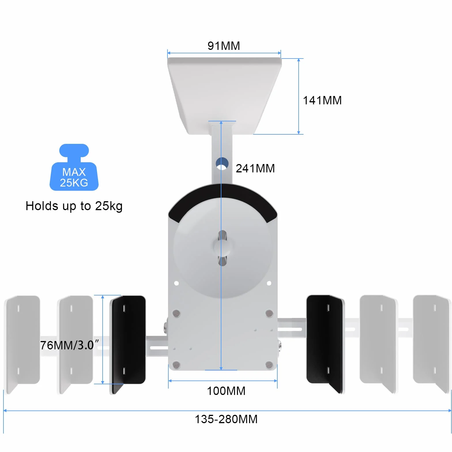 Suptek 2 supporti universali per altoparlanti Bose/Edifier/Hivi/JBL/Sony, 25 kg di carico, inclinazione e rotazione - SPM201 W
