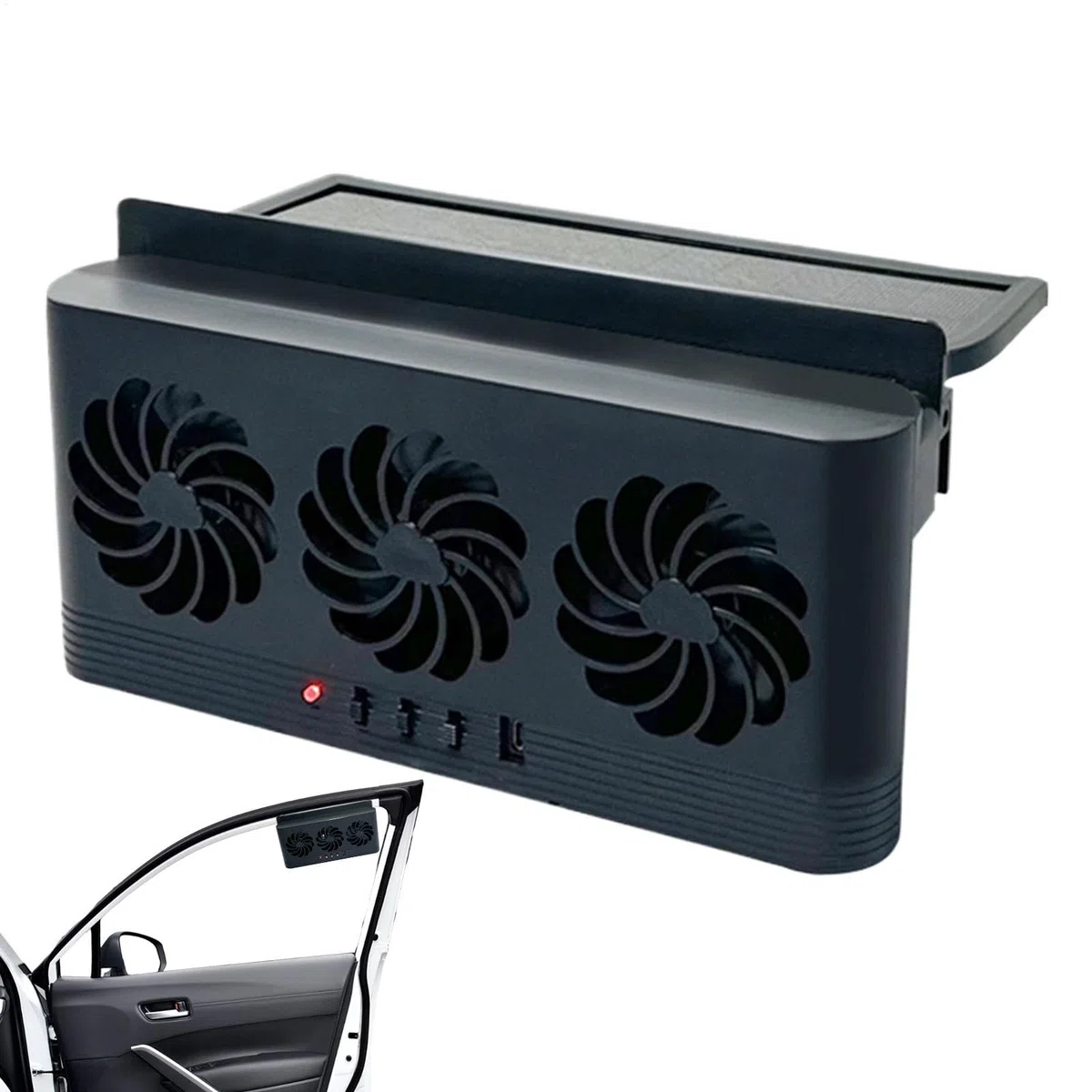 Air Circulation, Car Window Fan, Auto Solar Three-Head Cooling, Tool With Solar-Powered Ventilation, Portable Air Cooler For Rv, Small Suv, Truck, And Sedan, 23x11.3x5cm