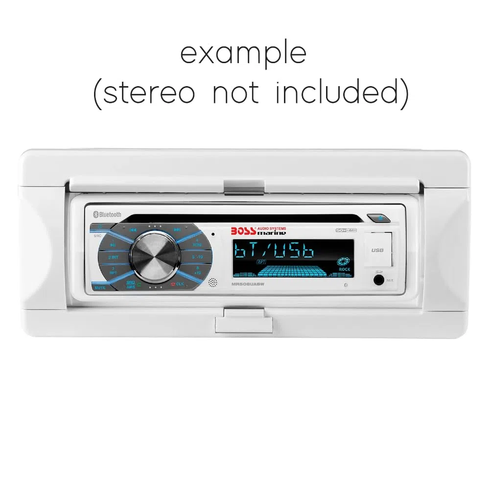 KIT SET PER BOSS AUDIO SYSTEMS MRC10 1 contenitore marino per stereo o autoradio 1 din, impermeabile e resistente all'acqua e al sole, per barca piscina, bianco, 1 pezzo
