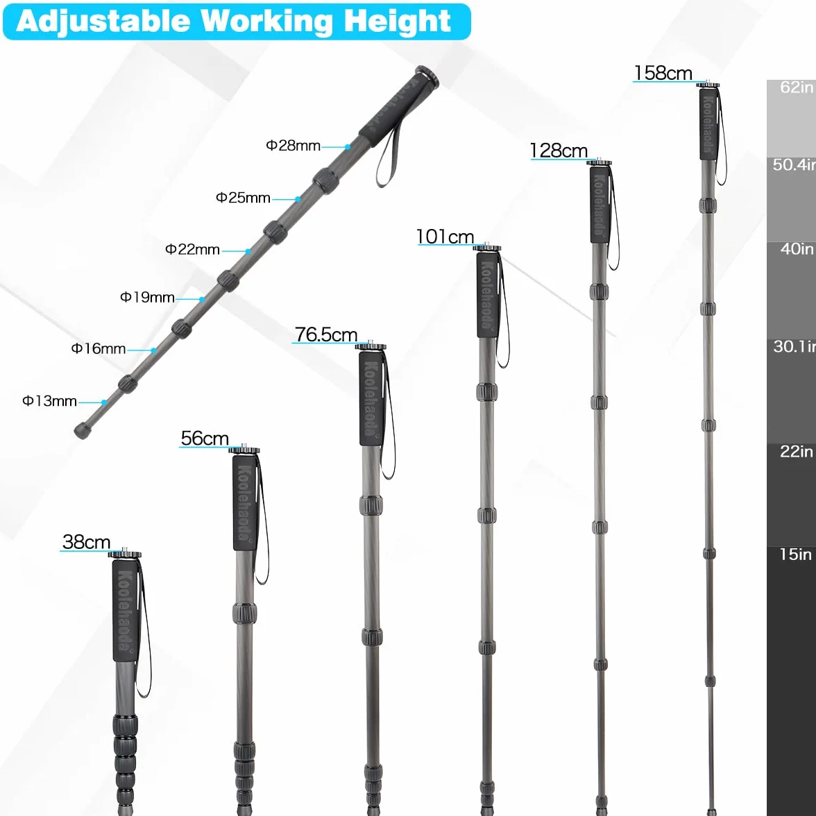 Koolehaoda Monopiede in fibra di carbonio, monopiede portatile a 6 sezioni, per fotocamera compatta e portatile, portata massima 10 kg, MP286C