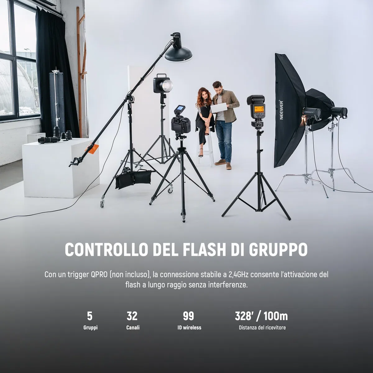 NEEWER Ricevitore di Flash Wireless QR 2,4G per NEEWER Trigger QPRO-C, QPRO-N, QPRO-S, Contatto Singolo con Porta Sinc 2,5mm, Filettatura 1/4", Compatibile con Godox Aputure NEEWER Vision4 ML300W S101