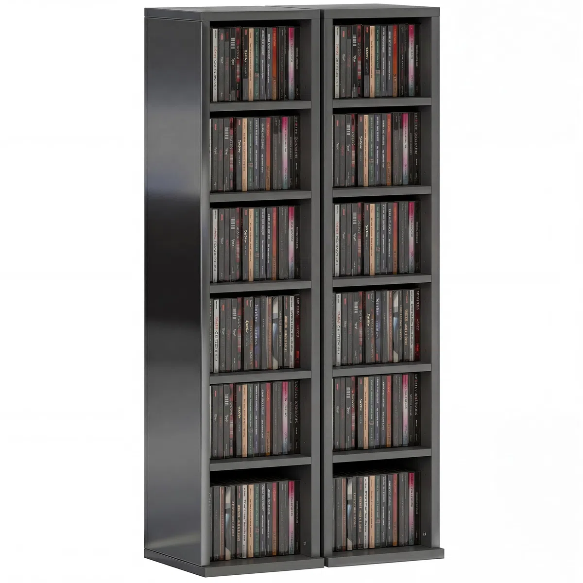 HOMCOM Set di 2 scaffali per CD Media Display 204 Blu-Ray Tower Rack w/ripiani regolabili libreria organizer portaoggetti, nero lucido