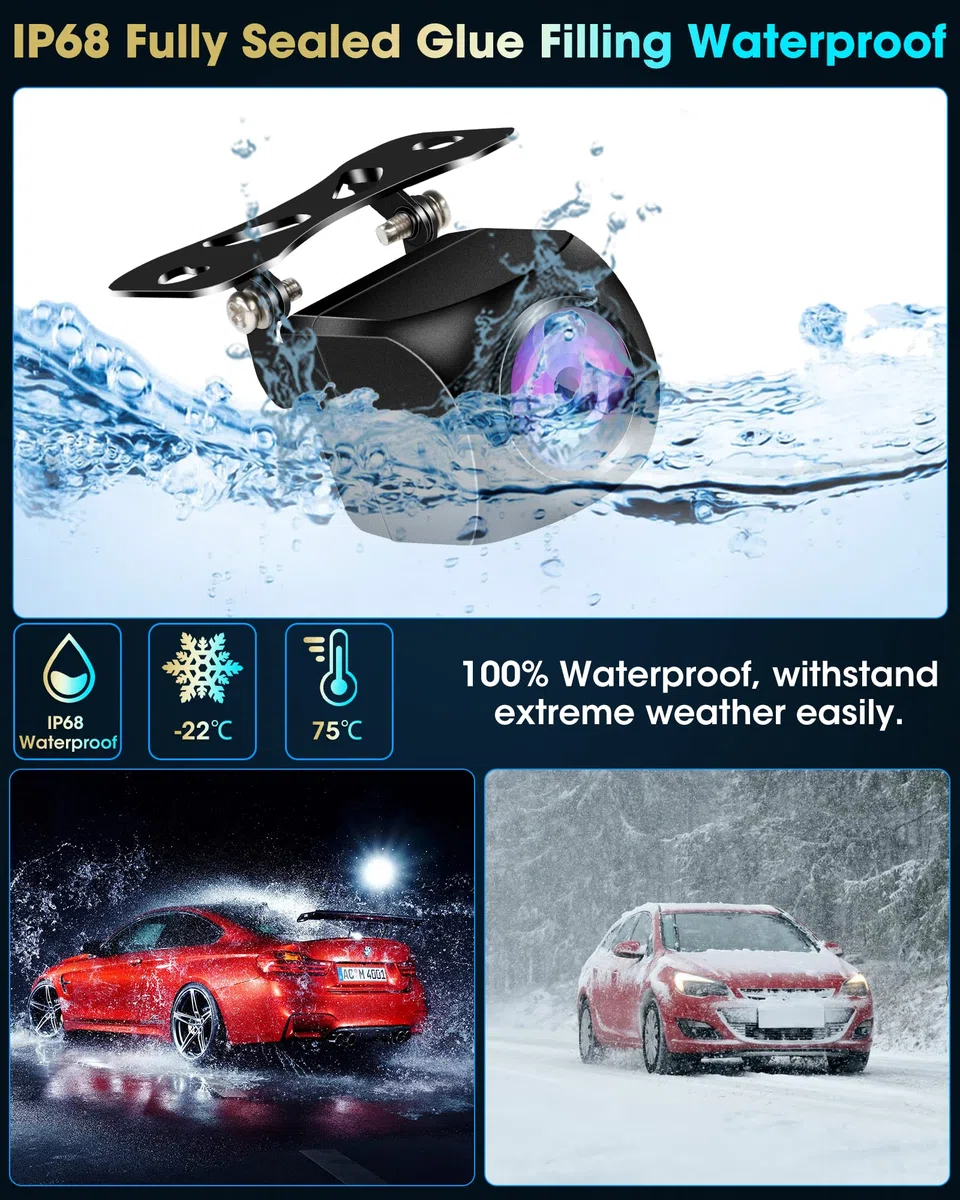 AHD 1080P Retrocamera Auto PAL&NTSC Telecamera Retromarcia Universale HD Visione Notturna IP68 Impermeabile Telecamera Posteriore Auto Compatibile con Display LCD/TFT e Monitor per Auto [12V, 25fps]