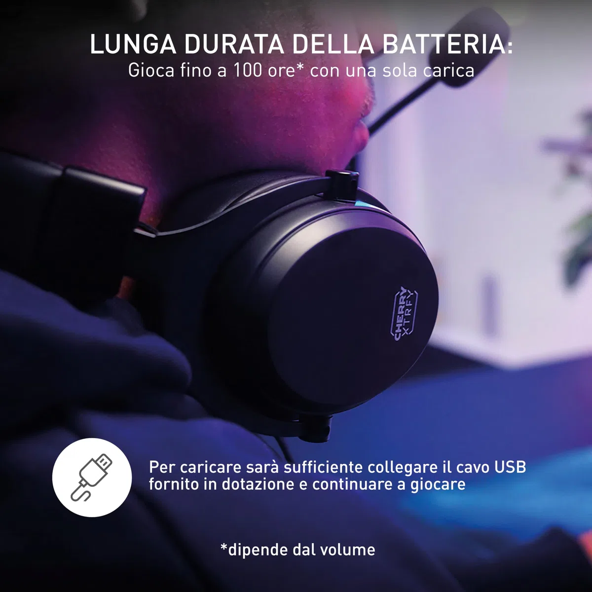 CHERRY XTRFY H3 Wireless, Cuffie Da Gaming Senza Fili, Suono Ottimizzato Per Gli Esports, Ideale Per Gioco, Streaming & Musica, Microfono Staccabile, Nero