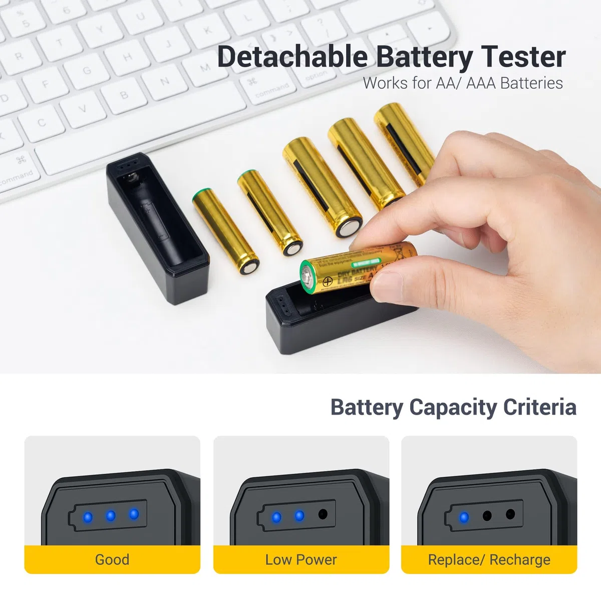 KIWIFOTOS Valigetta per la Conservazione delle Batterie con Tester per Batterie, Organizzatore Robusto per Batterie per 30 Slot AA, 18 Slot AAA, 10 Slot per Batterie a Bottone