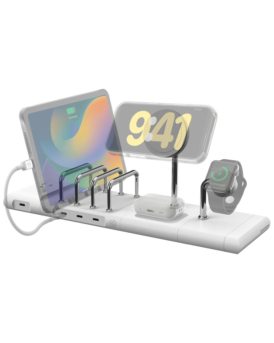 Scosche BaseLynx 2.0 Pro Stazione di ricarica modulare: supporto wireless MagSafe per iPhone, pad di ricarica AirPods, caricabatterie per telefono per più dispositivi, caricabatterie Apple Watch e