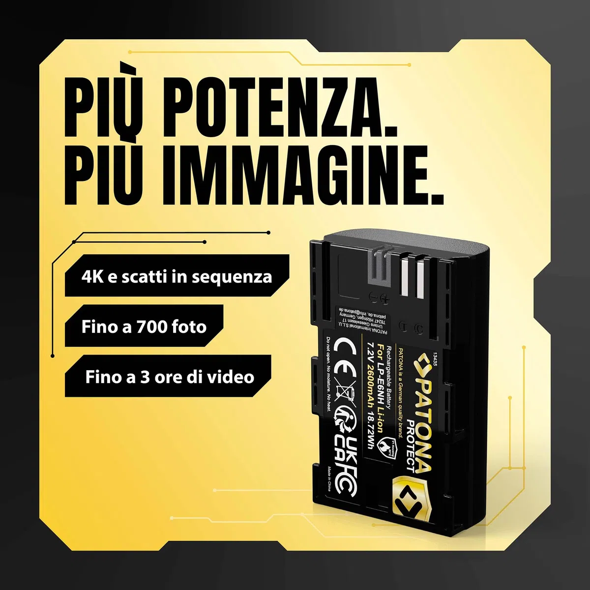PATONA 2x Protect Batteria LP-E6NH 2600mAh – ricambio per Canon LP-E6 LP-E6N LP-E6NH – compatibile con EOS R5 R6 R6II R7 5D III/IV 6D 7D 90D – sensore NTC e guscio V1 ignifugo