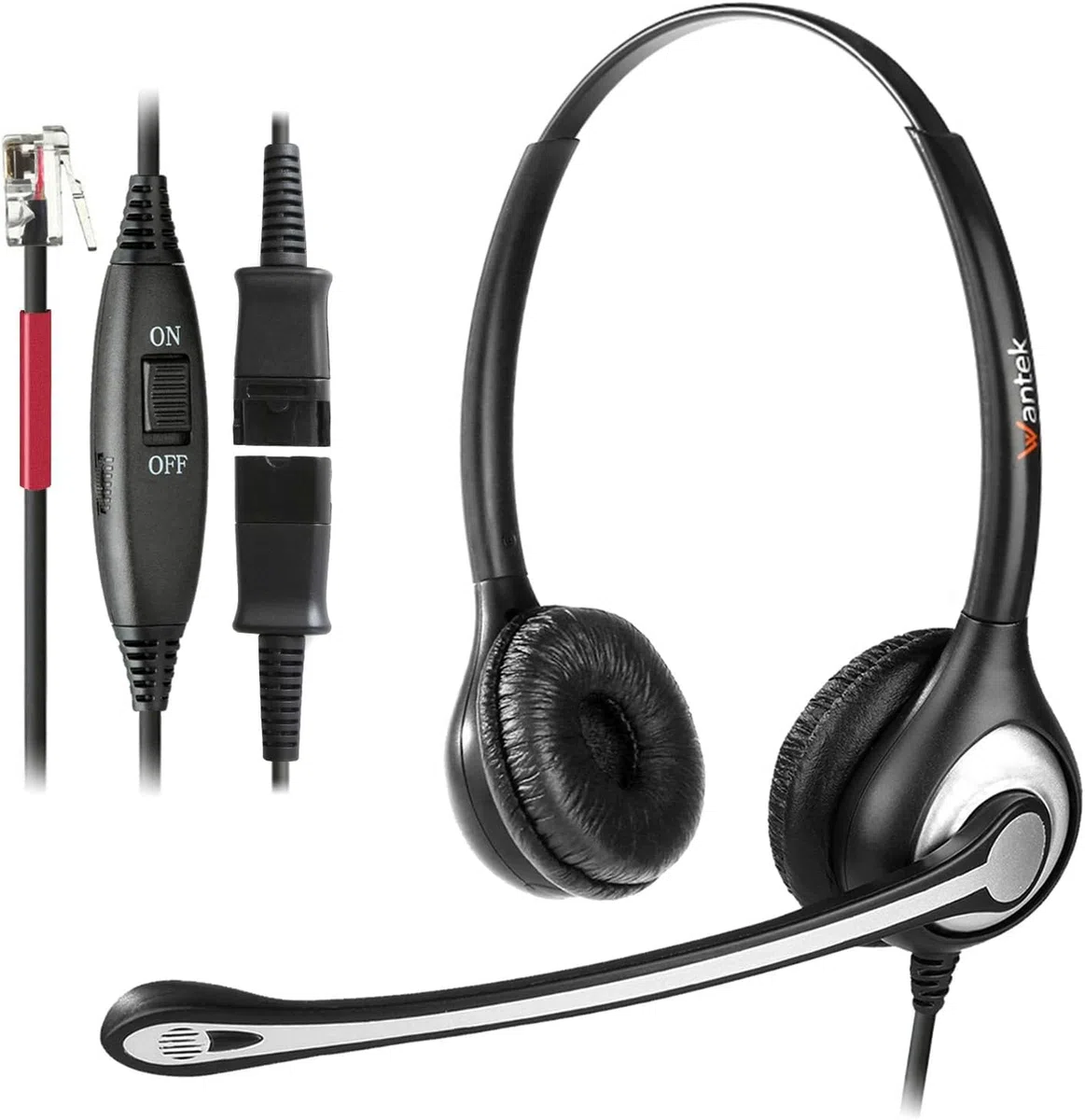 Wantek Cuffie Telefono Fisso Binaurale con Microfono Cancellazione del Rumore e Quick Disconnect, Auricolare Ufficio per Yealink Avaya Cisco Grandstream Panasonic KXT Telefoni IP(602QY1)