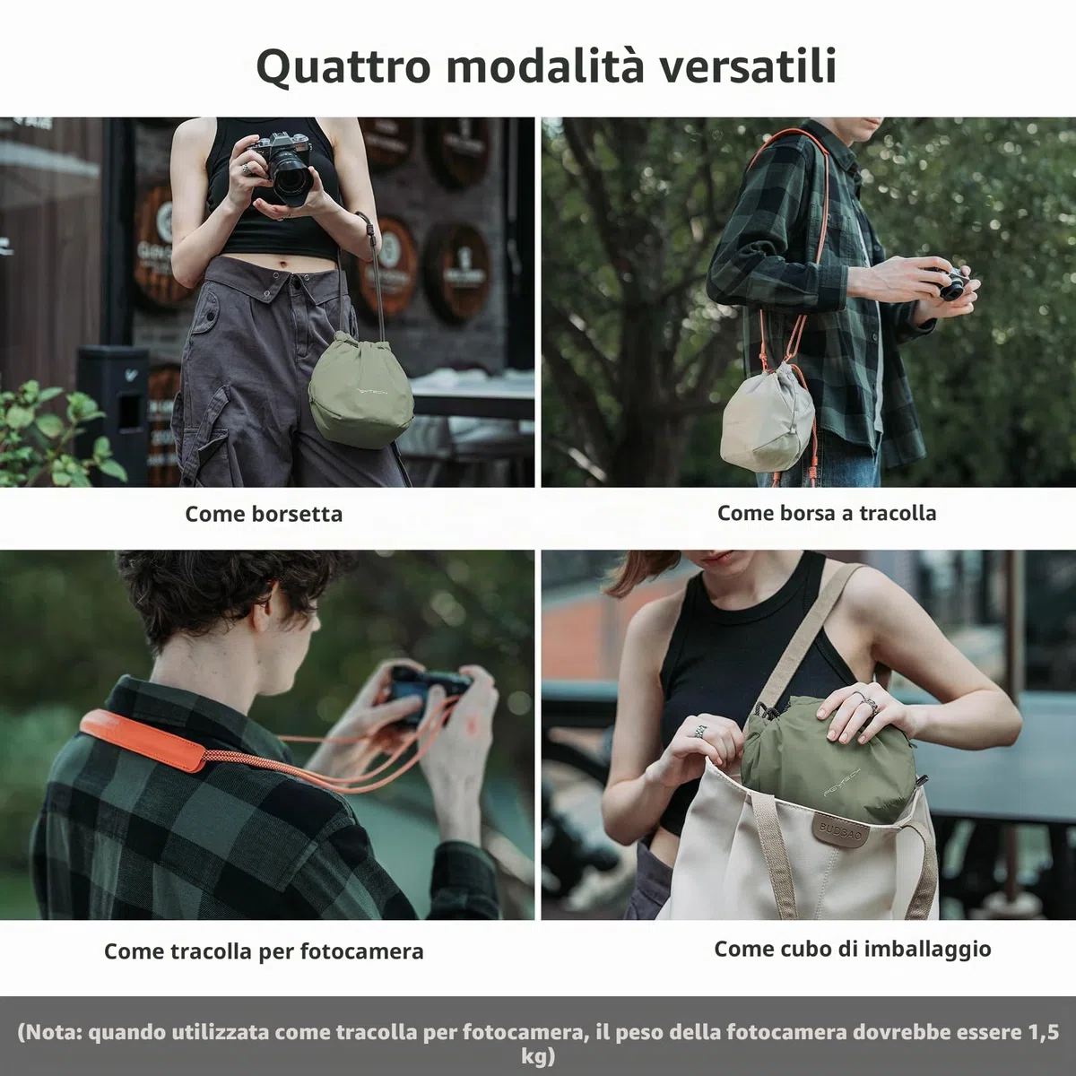 PGYTECH OneGo Borsa a Tracolla per Fotocamera con Coulisse, Custodia Morbida Compatibile con Fotocamere Mirrorless Nikon/Canon/Sony/Fuji/Action/DJI OSMO Pocket 4/3, Bianco