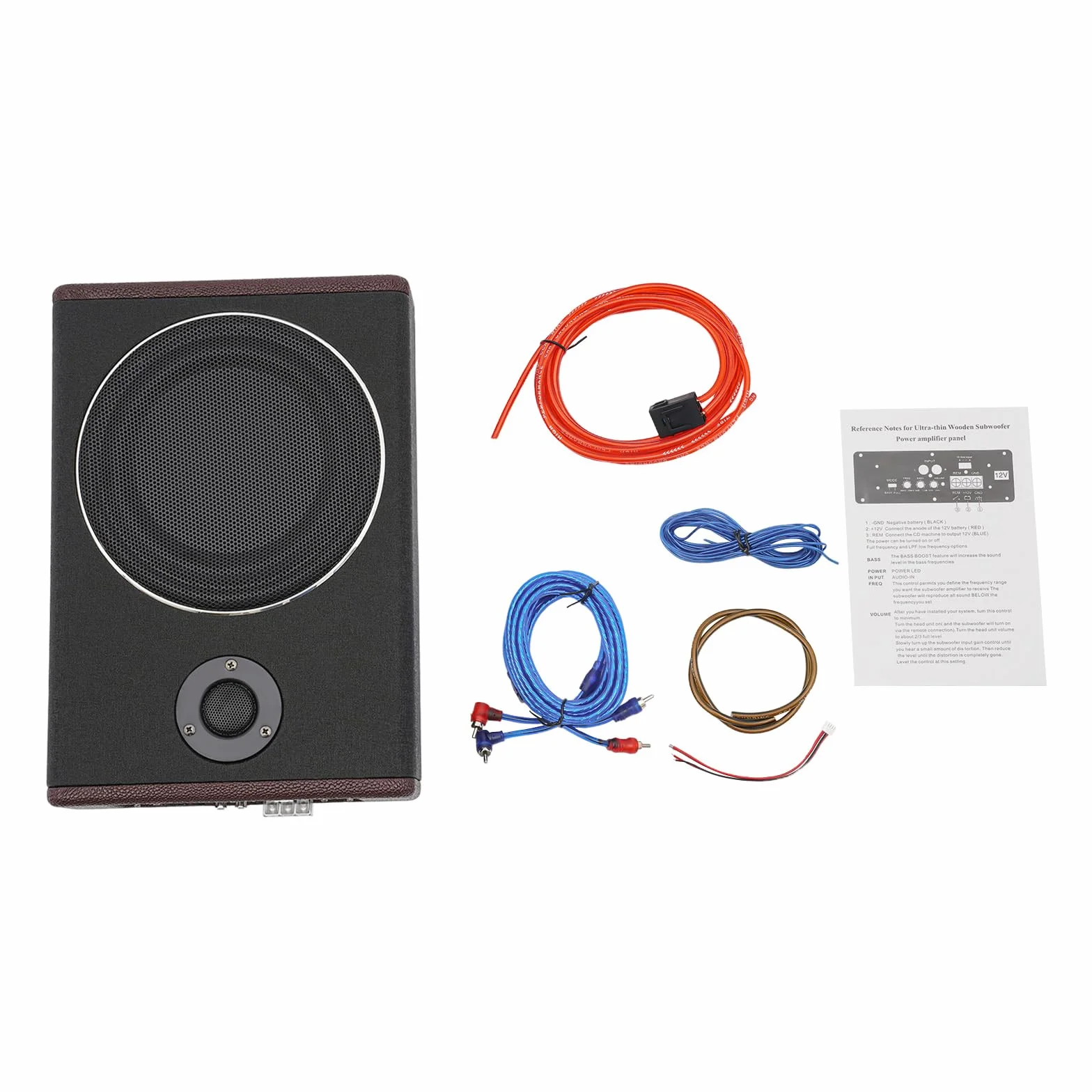 Subwoofer attivo per auto, 600 W, 12 V, autoradio ultra sottile, in acciaio inox, subwoofer con amplificatore integrato, subwoofer audio per auto/camion, nero