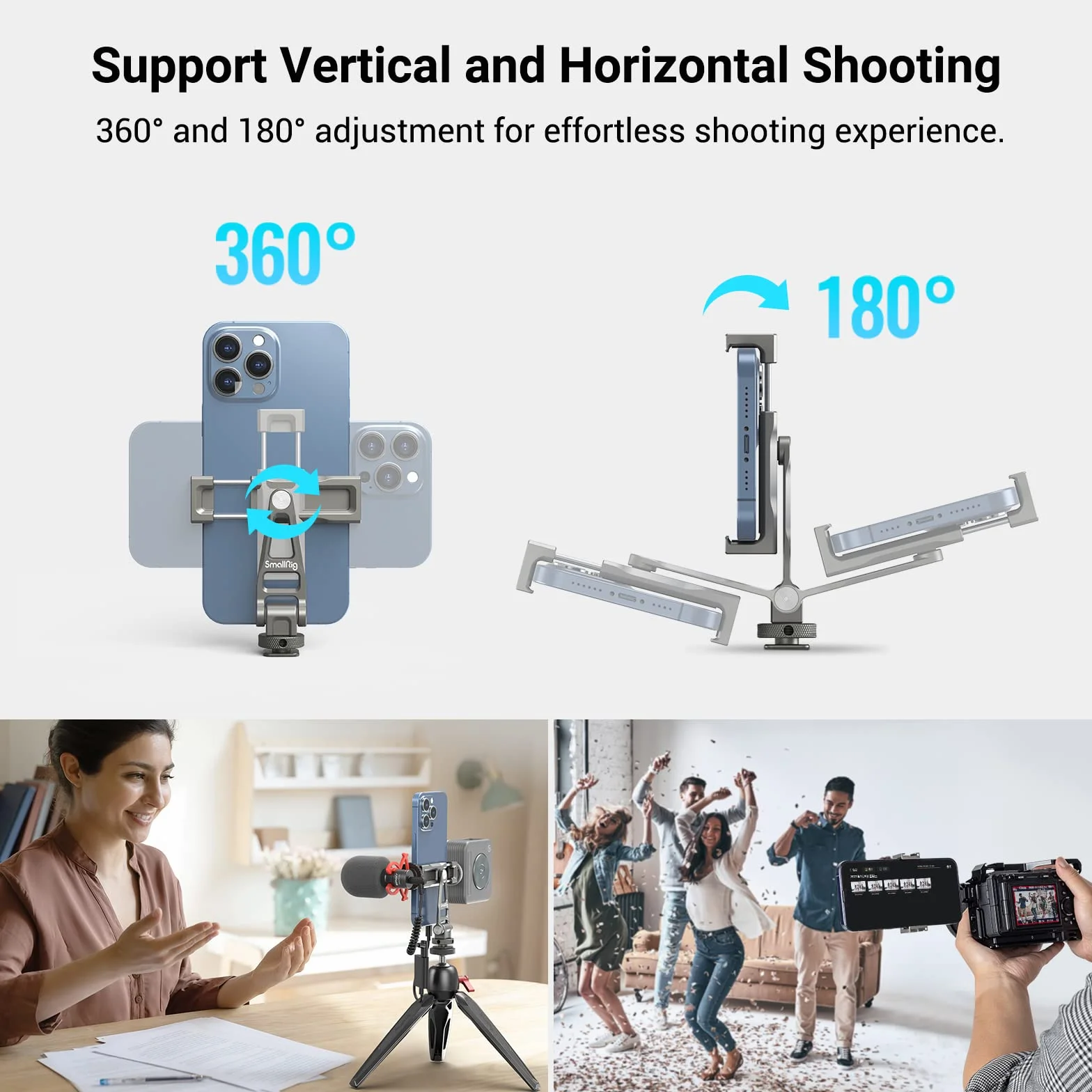 SMALLRIG Supporto Universale per Telefono e Fotocamera Con Cold Shoe, Foro Filettato 1/4'' e Rotazione 360° - Per Cinematografia e Vlogging - 3559