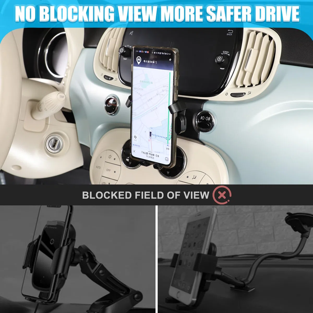 METYOUCAR Supporto per cellulare auto per Fiat 500 2007-2016-2024 Supporto fisso e rotante per cellulare auto Compatibile con iPhone Android e smartphone universali Supporto (stile B)