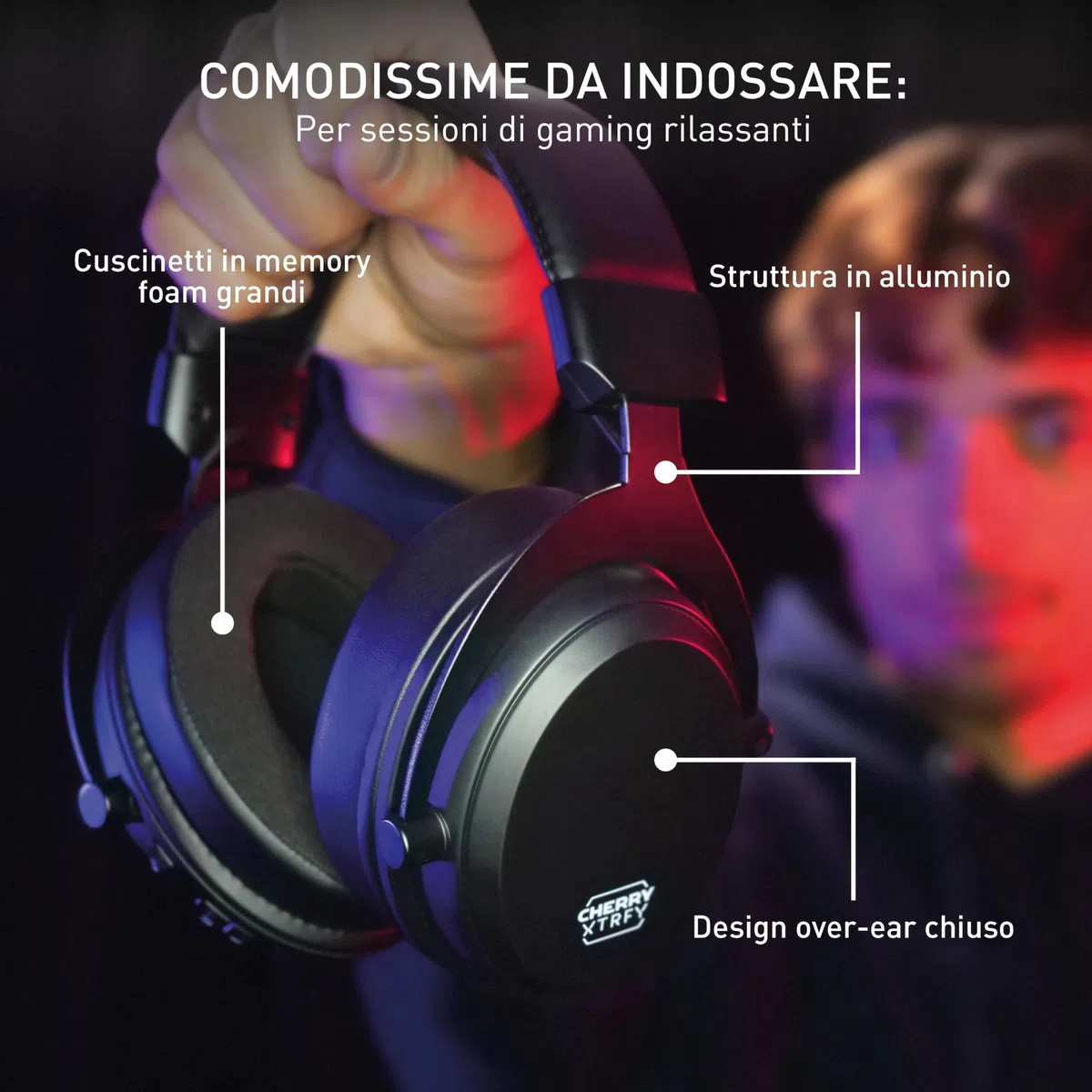CHERRY XTRFY H3 Wireless, Cuffie Da Gaming Senza Fili, Suono Ottimizzato Per Gli Esports, Ideale Per Gioco, Streaming & Musica, Microfono Staccabile, Nero