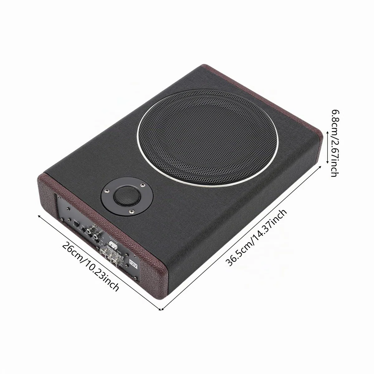 Subwoofer attivo per auto, 600 W, 12 V, autoradio ultra sottile, in acciaio inox, subwoofer con amplificatore integrato, subwoofer audio per auto/camion, nero