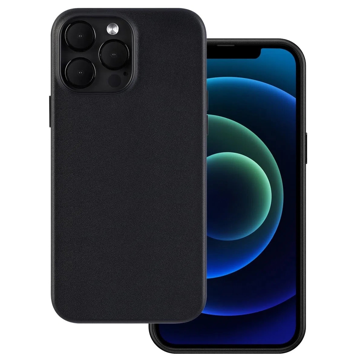 Custodia in vera pelle progettata per iPhone 13 Pro Max, realizzata a mano, compatibile con magneti integrati per ricarica MagSafe-Mezzanotte
