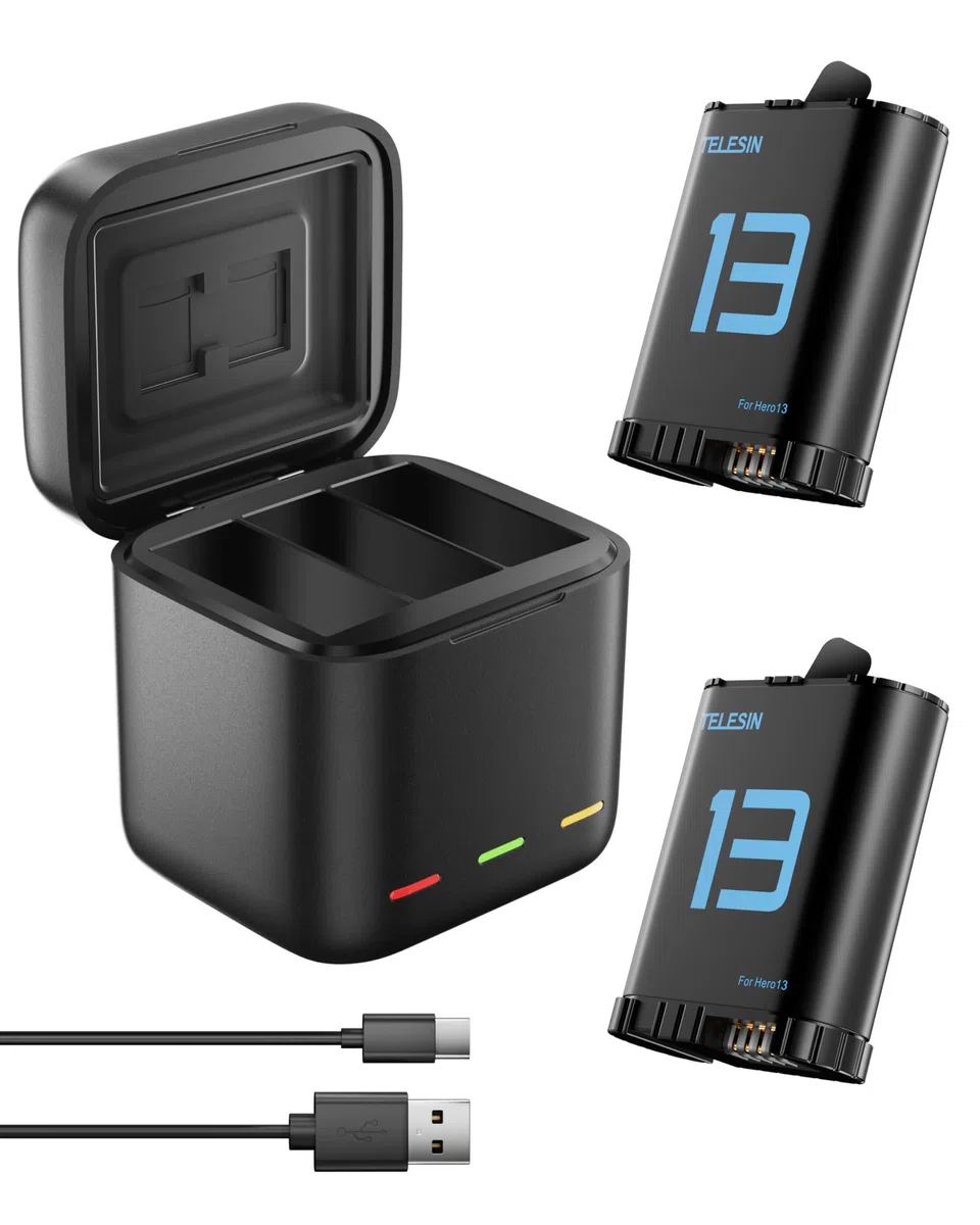 TELESIN Confezione da 2 batterie con caricatore per GoPro Hero 13 Black, batterie a lunga durata come quelle originali + custodia di ricarica Fast Charge per accessori Go Pro 13 Black