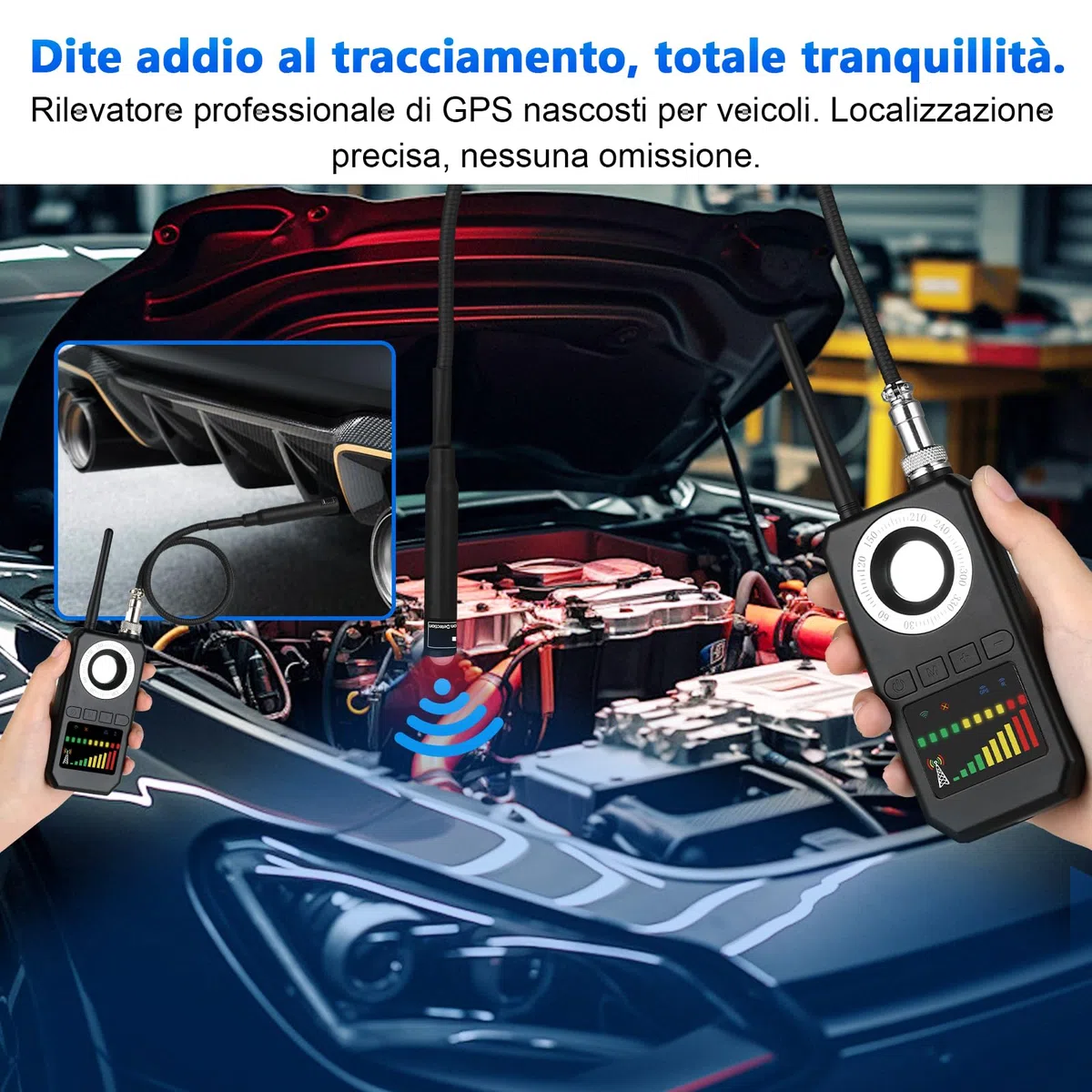 Rilevatore Microspie Senza Fili 6 in 1 - Detecțeur Telecamere Nascoste, GPS, RF e GSM, Rivelatore di Dispositivi di Ascolto, Rilevatore di insetti per Hotel, Ufficio, Casa