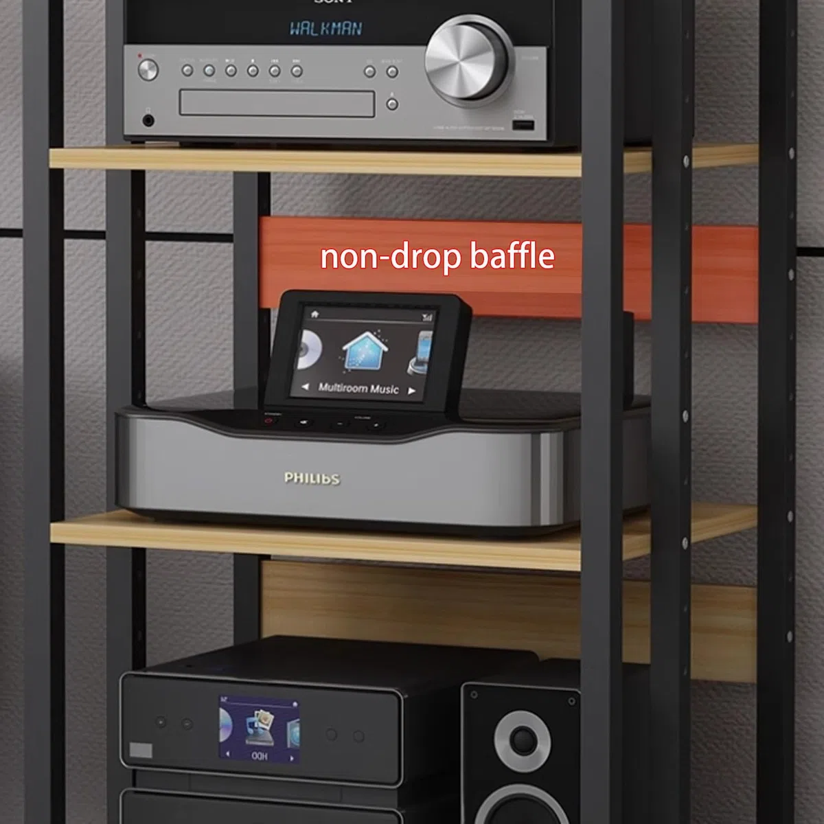 Soporte para equipos audiovisuales con ruedas y amplio espacio de almacenamiento. Soporte para tocadiscos y equipo de música con 6 niveles. Fácil de montar para el hogar, la oficina y el cine en cas