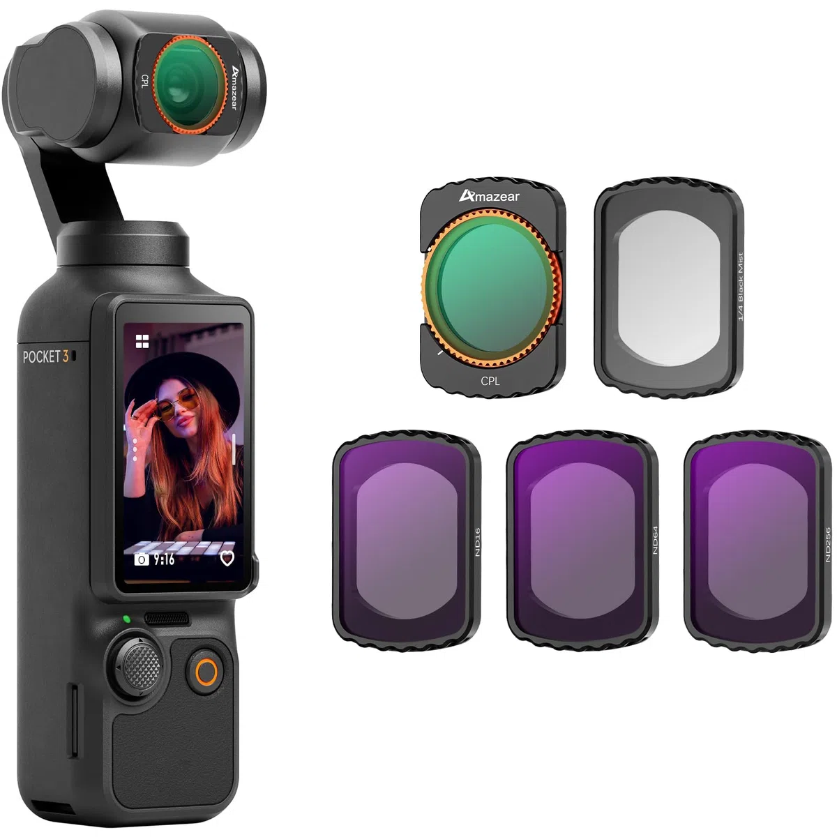 Kit di filtri ND AMAZEAR per accessori DJI Osmo Pocket 4/3 (1/4 Black Mist/CPL / ND16 / ND64 / ND256) Kit di filtri per vlog di viaggio per DJI Pocket 4/3