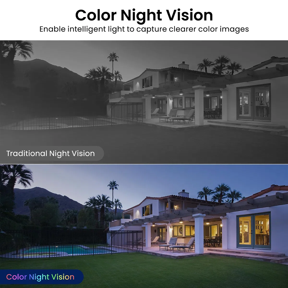 AOQEE Telecamera WiFi Interno, 2K Videocamera Sorveglianza Interno WiFi Wi-Fi Esterno, Impermeabile IP65, Visione Notturna a Colori, Rilevamento Umano, Registrazione Continua, Funziona Alexa, C1
