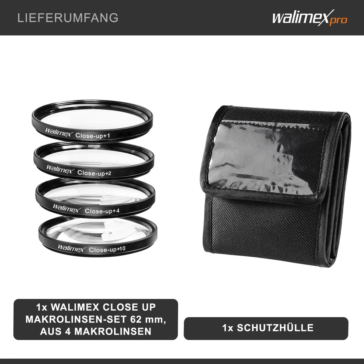 Walimex Close up Makrolinsen-Set 62mm inkl. +1/+2/+4/+10 Dioptrien