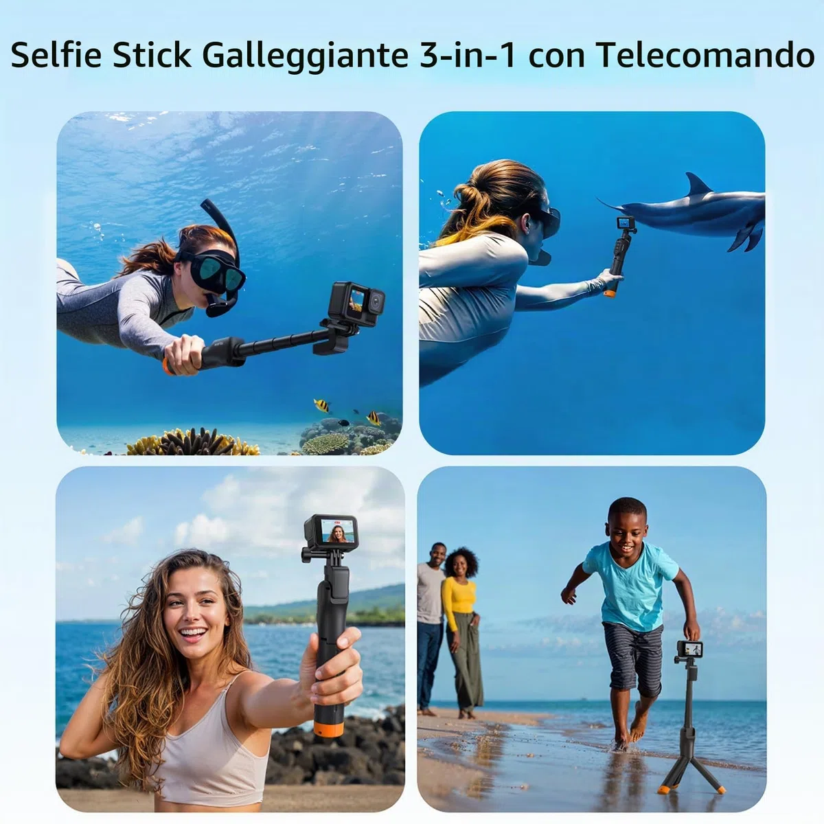 Manico galleggiante Selfie Stick Treppiede Impermeabile Estensibile Selfie Monopiede Maniglia con Telecomando Bluetooth per Go Pro Hero13 Black, Hero 12 11 10 9 8 Black Action Camera