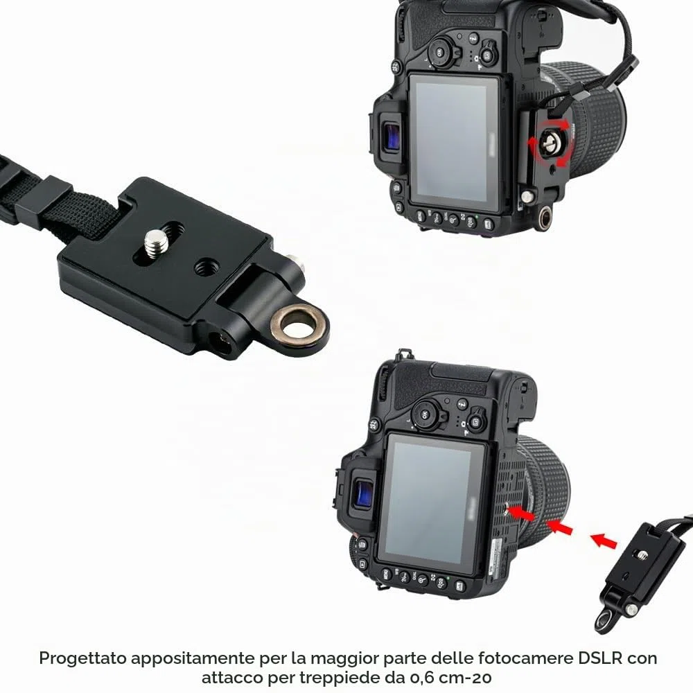 JJC Cinghia da Polso per Fotocamera DSLR con Piastra Tipo Arca per Canon EOS 6D 5D 7D 2000D 90D 80D Powershot SX70 Rebel T8i T7i Nik. D750 D780 D850 D7500 D7200 D5600 Coolpix P1000 (ROSSO)