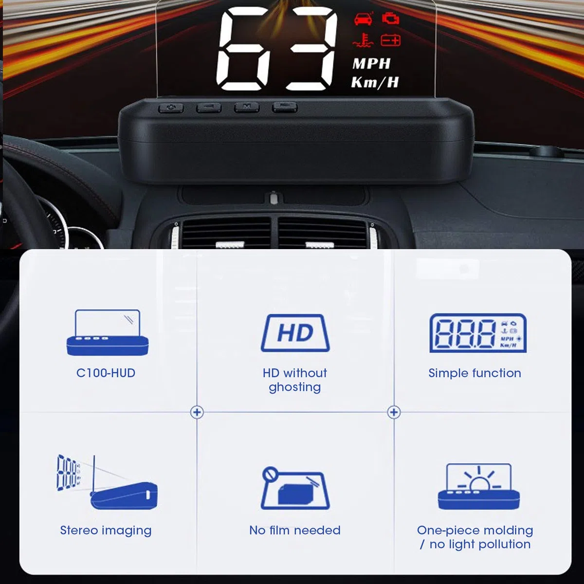 aqxreight - Head Up Display, Head Up Display multifunzionale da 3 pollici HUD Monitor Velocità Temperatura Acqua Display Voltaggio Proiettore OBD