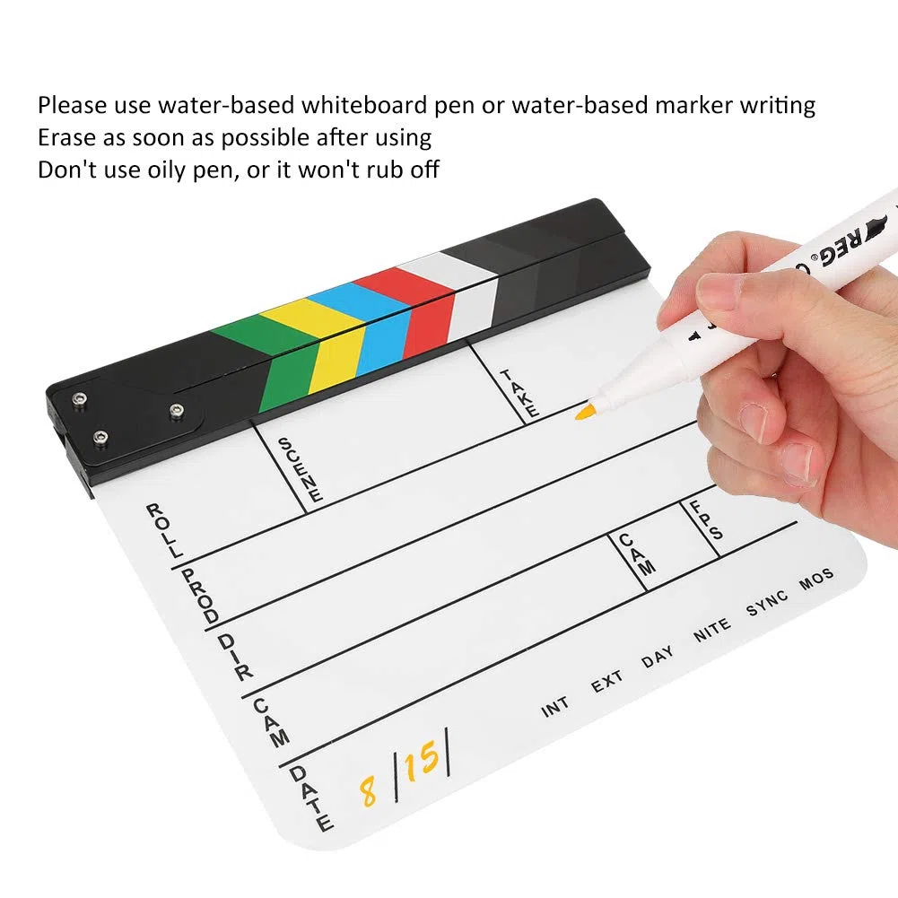 Ciak Professionale per Film in Acrilico 30x25 Cm, Strumento di Applauso del Regista per la Fotografia Cinematografica (Lavagna a strisce colorate (PAV1CWE4))