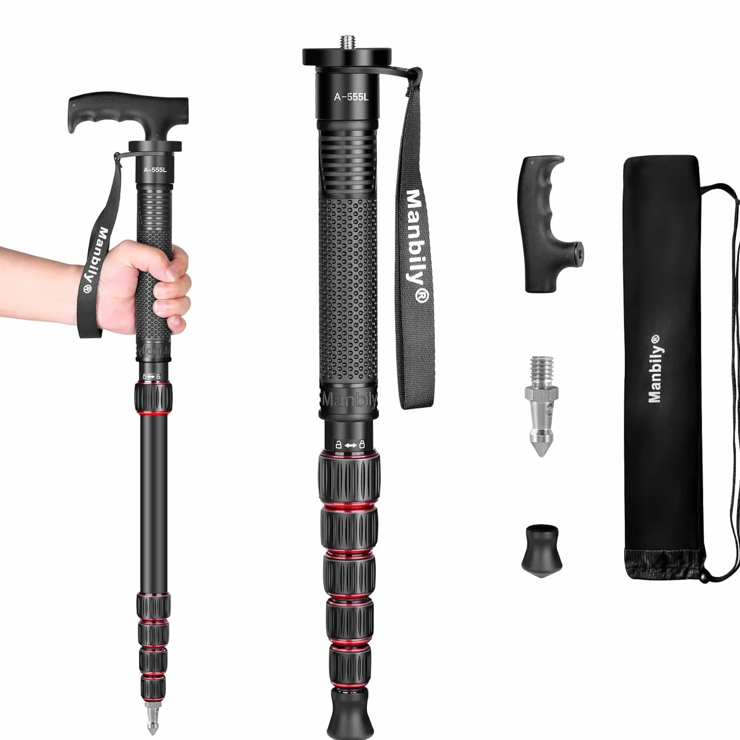 Manbily Monopiede in Alluminio per Fotocamera Bastone da Passeggio Maniglia Monopiede da Viaggio, 40-168cm, 6 Sezioni, Portatile Compatto Leggero per DSLR Fotocamera Videocamera Telefono Cellulare