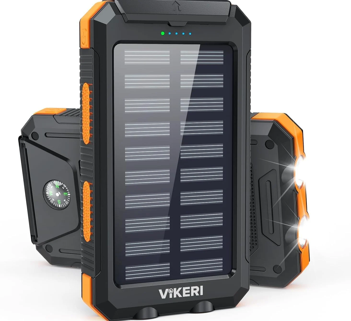Vikeri Powerbank Solare da 26800 mAh, Power Bank Solare Impermeabile, Porta USB-C per Ricarica Rapida, con 4 uscite, per Smartphone, Tablet, ecc. (Arancione)