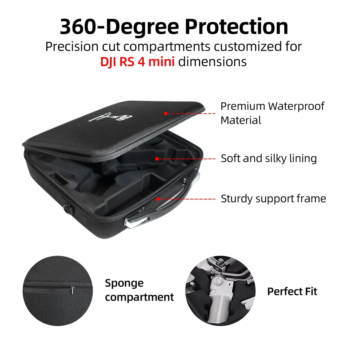Custodia per DJI RS 4 Mini, Custodia portatile impermeabile per DJI RS 4 Mini Creator Combo con cintura per la spalla（Nero）