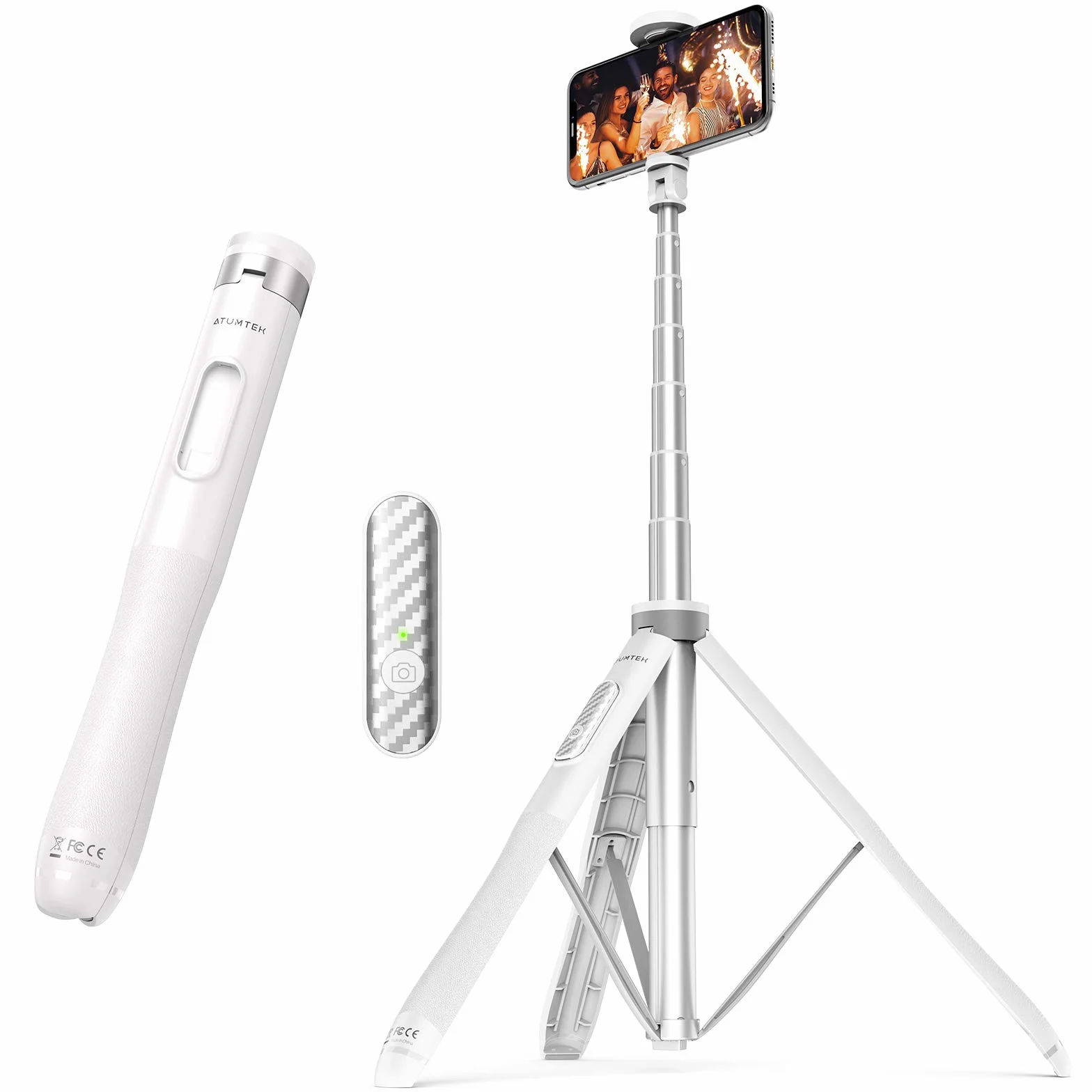 ATUMTEK 51'' Asta Selfie Treppiede Selfie Stick con Alluminio Resistente e Piedi Antiscivolo Treppiede Smartphone TikTok per iPhone e Android, Registrazione Video, Blogage, Live Streaming
