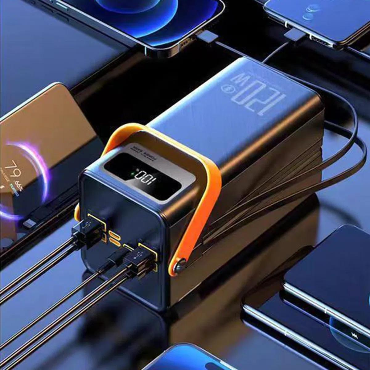 Batteria esterna solare, pacco esterno da 120W, 50000mAh attrezzatura di sopravvivenza con torcia e cavi integrati, unità di ricarica portatile per tutti i dispositivi mobili, viaggi, campeggio ed