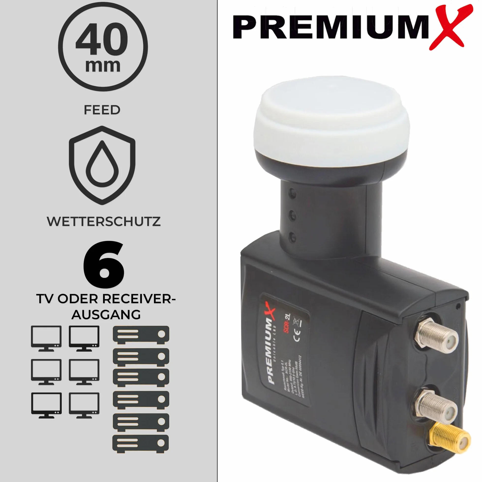 Premium X SCR-2L SAT Unicable LNB SCR 2 Legacy Sistema a Cavo Singolo Unikabel 4 + 2 partecipanti FullHD 4K HDTV Ultra HD