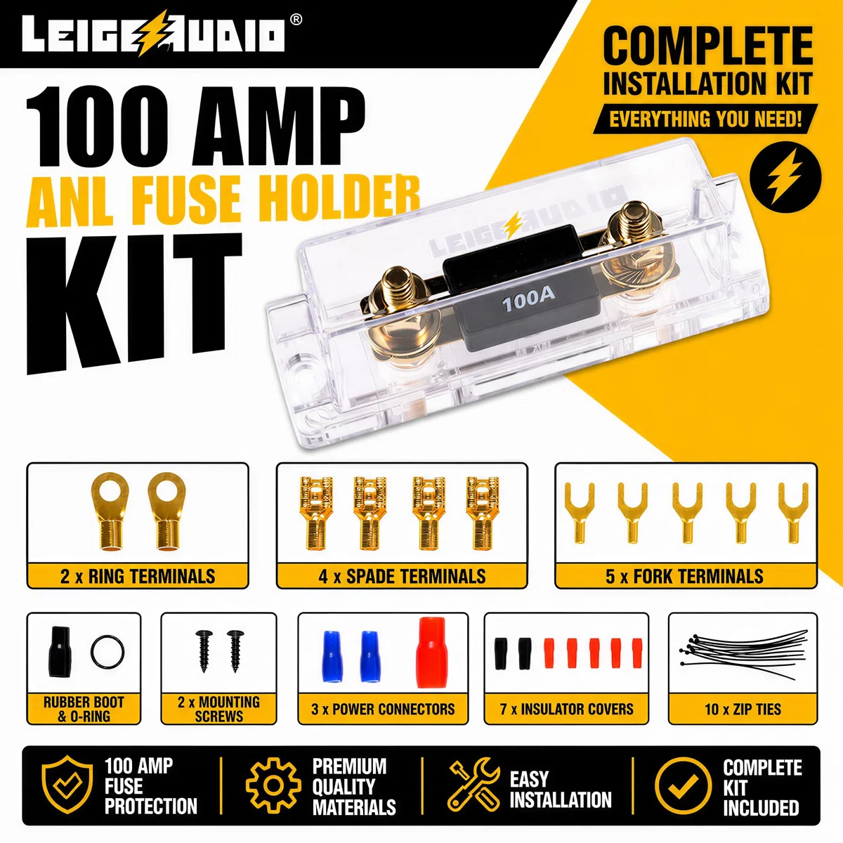 Kit di cablaggio per amplificatore da 4 gauge Ture 4 AWG, kit di cablaggio per subwoofer per auto che ti aiuta a creare collegamenti e porta energia alla tua radio, subwoofer e