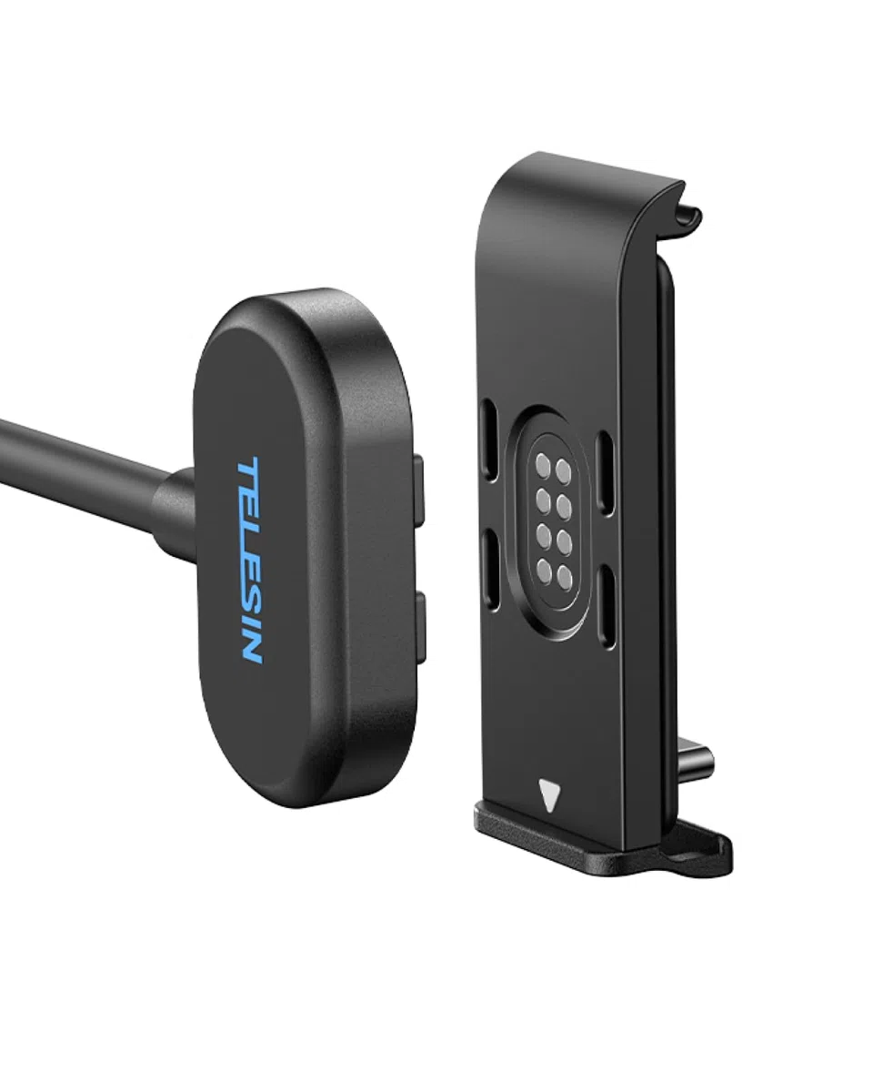 TELESIN Contatto magnetico (kit porta e cavo di alimentazione) per GoPro Hero 13/12/11/10/9 Nero, Copertura porta laterale impermeabile IPX5 con cavo di ricarica da 1,2 m, Accessori Go Pro