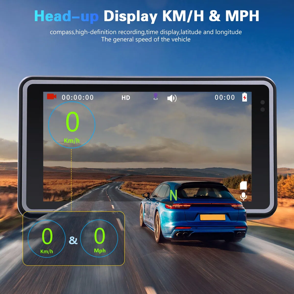 Inefala Dashcam WiFi con GPS/Registrazione a circuito chiuso/G-Sensor/64G SD Card, Dash Cam 1080P con IPS Schermo da 5 Pollici, HUD Display Head-Up Display per Velocità & Tempo